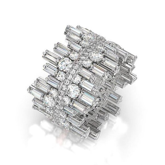 💍 Fashion Noble Rectangle Round Gems Eternity Rings for Women, PD328 - Picture 1 of 3